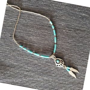 NWOT Silver necklace with turquoise feather charm